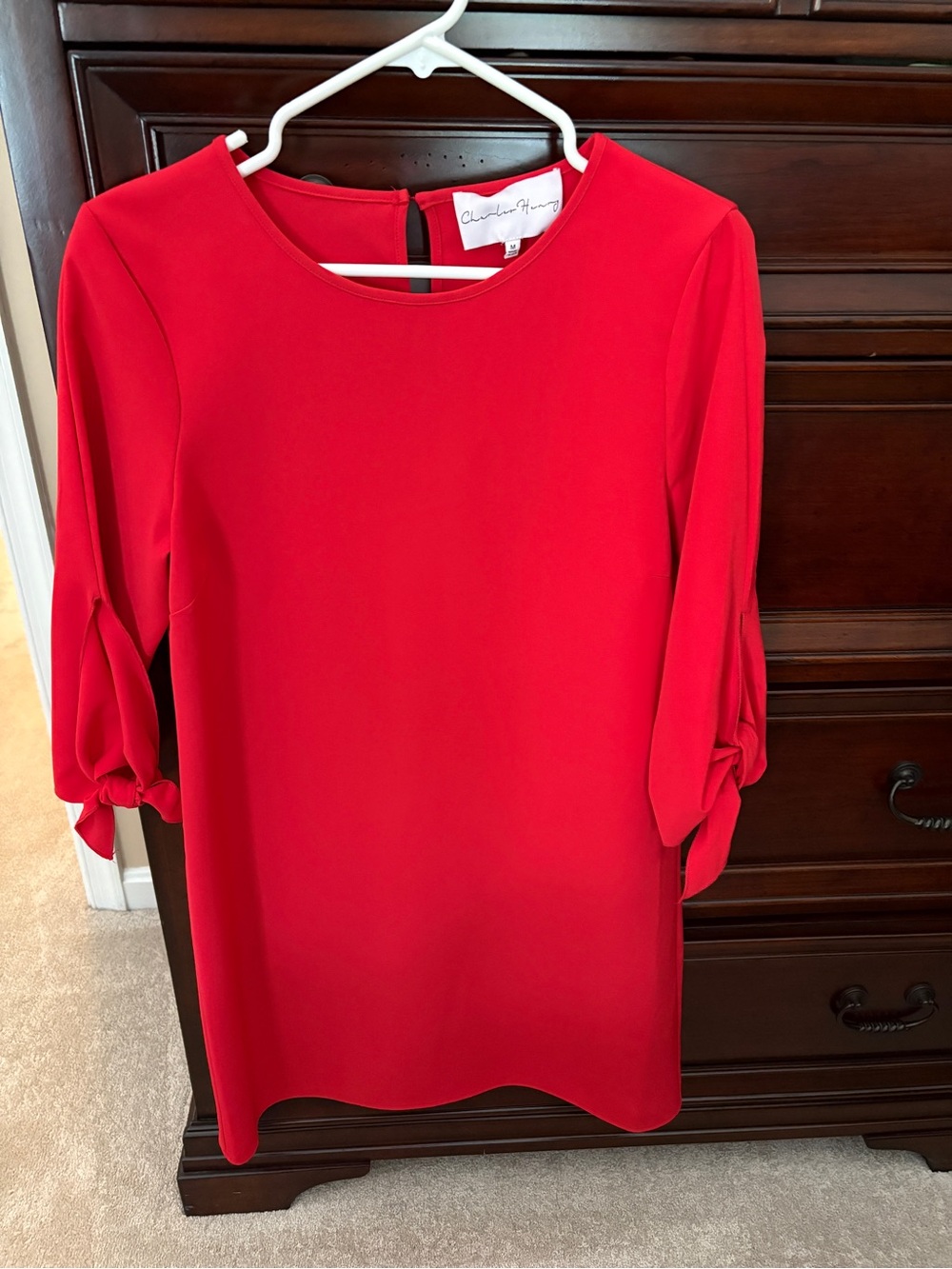 Charles Henry Red Tie-Sleeve Tunic Top